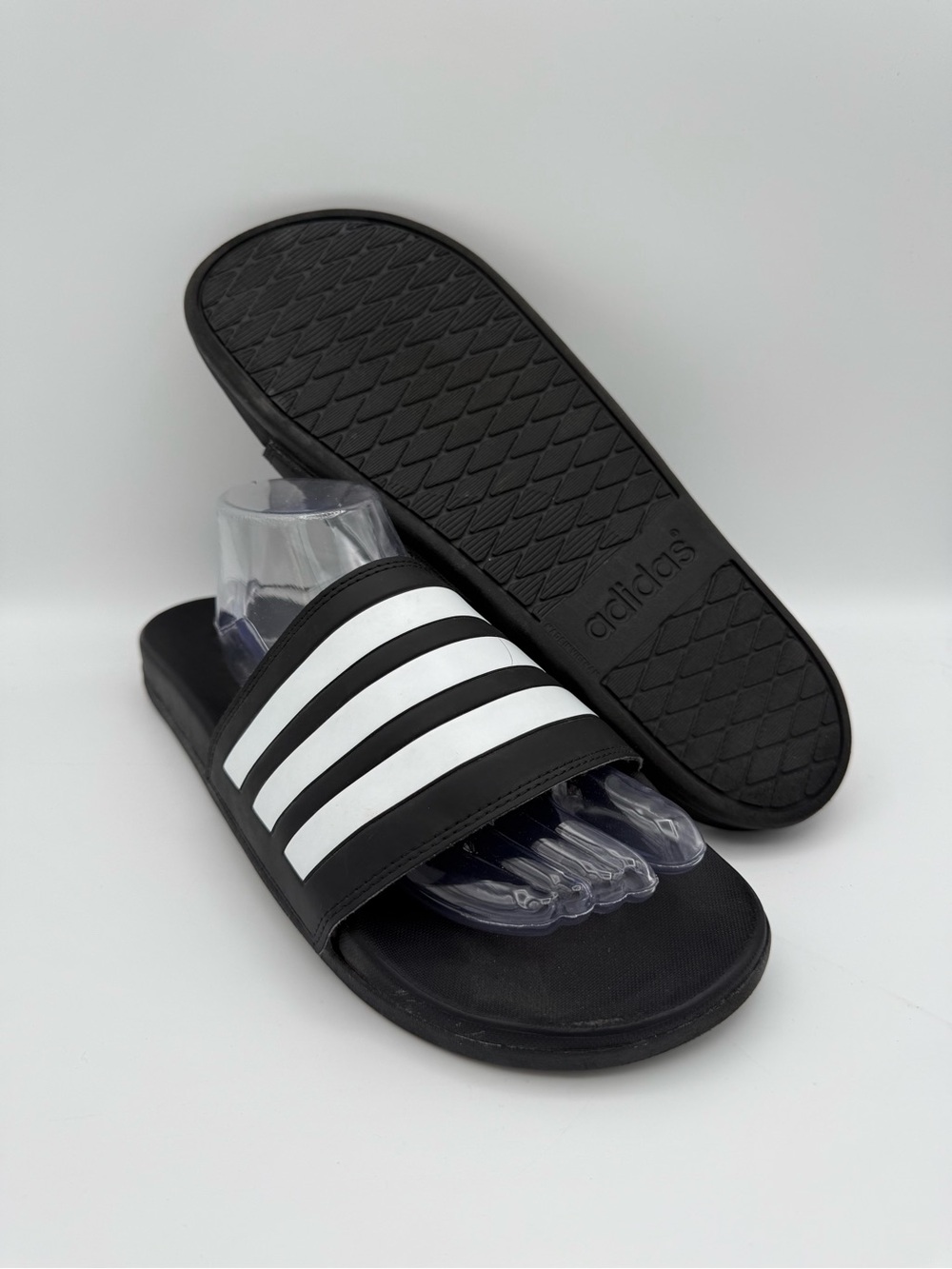 Men's Adidas Adilette Comfort Black White Casual Athletic Slip-On Slides Size 12